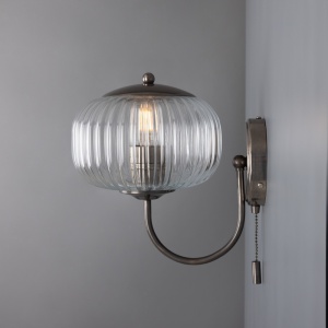 Nehir Reeded Glass Wall Light with Pull Switch